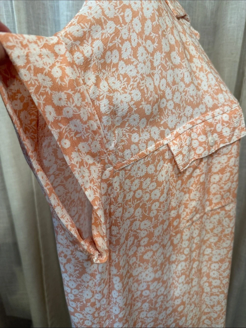 NWT-Lost + Wander Floral Button Front Mini Shirt Dress XS/S NWT Peach Whte Rayon - Picture 3 of 13